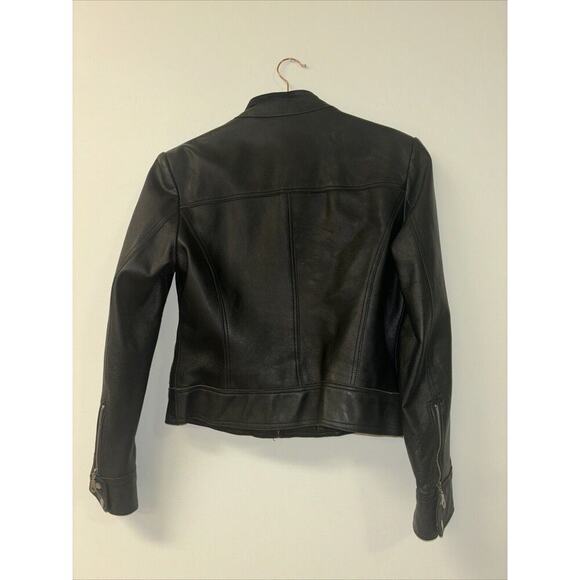 Y2K Bandolino Black Leather Jacket Moto Racing Sz Med Vintage Coat Classic Cool - Picture 4 of 4